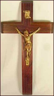 Wall Crucifix Golden Spelter Bronze Rosewood