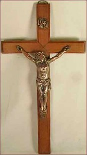Crucifix Silvered Spelter Bronze Pear-Tree Wood