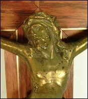 Wall Crucifix Golden Spelter Bronze on Rosewood Cross